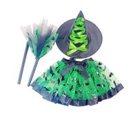 Genérico 3-Piece Halloween Tutu Skirt for Girls, Printed Skirt, Hat & Broom