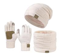 Genérico 3 Piece Set Winter Warm Knit Beanie Hat Cap and Scarf Gloves, Wind-Resistant Exterior Knit,Fleece-Lined Thermal Accessories (White,One size)