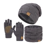 Genérico 3 Piece Set Winter Warm Knit Beanie Hat Cap and Scarf Gloves, Wind-Resistant Exterior Knit,Fleece-Lined Thermal Accessories (Gray,One size)