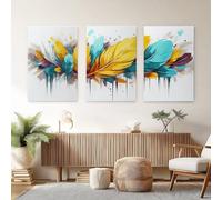 Genérico 3 Piezas Pintura Al Óleo Moderna Cuadro Sobre Lienzo, Bohemio Plumas Pintura Sobre Lienzo 20x30cmx3, Cuadros Decorativos para Salon Dormitorio Comedor Pasillo Oficina (Sin Marco)