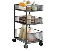 Genérico 3 Tier Rolling Cart - Multi Functional Metal Trolley with Wheels, Narrow Space Saving Storage Organizer | Rolling Cart For Kitchen Office Laundry Bathroom Classroom Craft Makeup Pantry