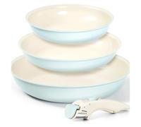 Genérico 3 unids/set sartén antiadherente con mango extraíble revestimiento cerámico sartenes de inducción carne sartén for tortilla horno seguro(Blue 3pcs)