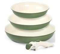 Genérico 3 unids/set sartén antiadherente con mango extraíble revestimiento cerámico sartenes de inducción carne sartén for tortilla horno seguro(Green 3pcs)