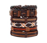 Genérico 30 Color Options Men's Vintage Bracelet Set - New Leather Braided Multilayer Hand String, Masculine Accessories(Leather bracelet19)
