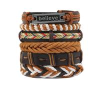 Genérico 30 Color Options Men's Vintage Bracelet Set - New Leather Braided Multilayer Hand String, Masculine Accessories(Leather bracelet24)