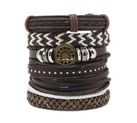 Genérico 30 Color Options Men's Vintage Bracelet Set - New Leather Braided Multilayer Hand String, Masculine Accessories(Leather bracelet25)