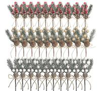 Genérico 30 Pcs Artificial Pine Berry Picks, Christmas Pine Needles with Red Berries Pines Cones, Realistic Holly Stems, for DIY Xmas Tree/Garland Crafts (Color)