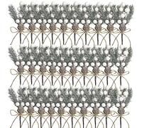 Genérico 30 Pcs Artificial Pine Berry Picks, Christmas Pine Needles with Red Berries Pines Cones, Realistic Holly Stems, for DIY Xmas Tree/Garland Crafts (White)