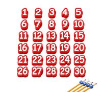Genérico 30 Pcs Numbered Pencil Toppers,1-30 Reusable Classroom Pencil Labels for Teachers,3D Printed Cute Cartoon Pencils Cap,Pencils Tracking Markers for Supply Stations and School Organization，Red