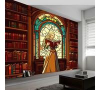 Genérico 300 x 210 cm Papel Pintado Pared Panorámico Fantasía Elfos Arquitectura Biblioteca Rojo decoración de pared Póster Gigante de Pared Personalizado 3D Para Salón Dormitorio