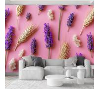 Genérico 300 x 210 cmPapel pintado impreso 3D trigo lavanda elegante tapiz de pared panorámica no tejido moderno, decoración de pared, ecológica, para sala de estar, dormitorio, rosa