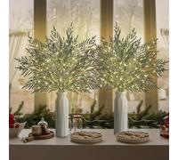 Genérico 35" Christmas Lighted Pine Branches, 4 Piece Set of Pre Lit Pine Stems with 5M LED Light Strip, Artificial Pines Needles Branches for Vase,Mantels,Or Centerpieces