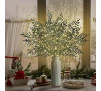 Genérico 35" Christmas Lighted Pine Branches, 4 Piece Set of Pre Lit Pine Stems with 5M LED Light Strip, Artificial Pines Needles Branches for Vase,Mantels,Or Centerpieces