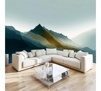 Genérico 350 x 256 cm papel pintado dormitorio niño verde líneas de montaña abstractas mural XXL póster de pared tapiz foto Trompe el ojo para dormitorio salón cocina