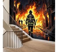 Genérico 350 x 256 cmPapel pintado impreso 3D realista profesional bombero calle, tapicería de pared panorámica no tejida moderna, decoración de pared, ecológica, para sala de estar, dormitorio, color