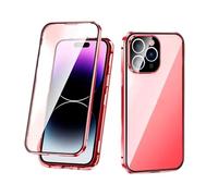 Genérico 360 Full Protection Metal Magnetic Phone Case for iPhone 17 Pro MAX, 360 Full Protection Metal Magnetic Double-Sided Glass Snap Lock Case, for iPhone 17 Pro MAX (for 17 Air,Red)