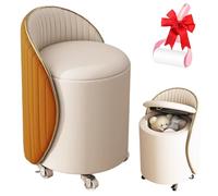 Genérico 360 Rotating Storage Dressing Chair with Wheels, Artificial Leather Upholstered Vanity Stool, Modern High Rebound Round Makeup Chair for Bedroom Living Room