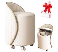 Genérico 360 Rotating Storage Dressing Chair with Wheels, Artificial Leather Upholstered Vanity Stool, Modern High Rebound Round Makeup Chair for Bedroom Living Room
