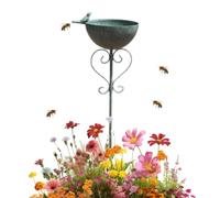 Genérico 39.76-Inch Metal Rain Collector Bird Bath & Feeder - Vintage Rustproof Iron Ground Stake Bowl | Outdoor Pollinator Watering Station Decor For Gardens, Patios, and Lawns