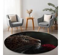 Genérico 3D Alfombras Redonda Impresas Animales De Fantasía Leopardo Rosa, 210 cm Lavable Alfombra Redonda Impresa - Rug Salon Pelo Corto - tapete Antideslizante para habitación Juvenil, Negro