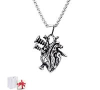 Genérico 3D Anatomical Rebel Heart Pendant Necklace,Vintage Gothic Screw Heart Pendant,Unisex Fashion Jewelry Accessory
