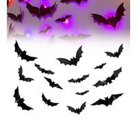 Genérico 3D Bat Design LED Decoration, Halloween Lighted Stickers Decor Light, New LED Glowing Bat Group, 3D Bats Halloween Wall Decor with 4 Forms and 5 Sizes for Home Bar Halloweens Party (60 Pcs)