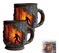 Genérico 3D Bigfoot Forest Fire Mug - Special Coffee Mugs, Vintage Sasquatch Campfire Mug for Camping & Hiking, Rustic Mountain Drinkware for Nature Enthusiasts & Cryptid Fans (2PCS)