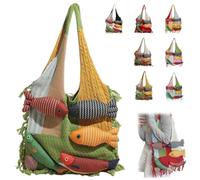 Genérico 3D Fish Knitted Tote Bag,Bohemian Fringe Yarn Patchwork Shoulder Bag with Fish Decoration,Women's Cute Cartoon Fishes Handbag (Green)