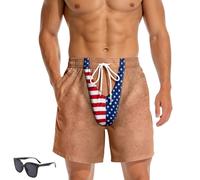 Genérico 3D Hairy Body Briefs Graphic Swim Trunks,Funny Leopard Print Fake Briefs Beach Shorts,Tropical Men Custom Patriotic Shorts