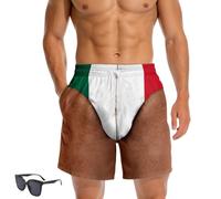 Genérico 3D Hairy Body Briefs Graphic Swim Trunks,Funny Leopard Print Fake Briefs Beach Shorts,Tropical Men Custom Patriotic Shorts