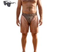 Genérico 3D Hairy Body Briefs Graphic Swim Trunks,Funny Leopard Print Fake Briefs Beach Shorts,Tropical Men Custom Patriotic Shorts