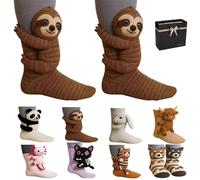 Genérico 3d Knit Animal Sloth Socks For Women,Hand Crocheted Soft Breathable Cotton,Warm & Comfortable Christmas Gifts (FR/ES, Letras, Talla única, Regular, Alto, B-022)