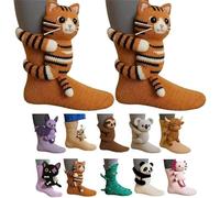 Genérico 3D Knit Animal Socks, 2026 New Novelty Floor Sock for Christmas, Cute Novelty Animal Socks, Double Layer Hand Crochet Knit Sock, Designs for Men & Women (Cat,Talla única)