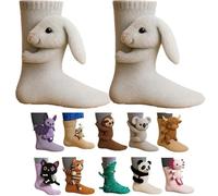 Genérico 3D Knit Animal Socks, 2026 New Novelty Floor Sock for Christmas, Cute Novelty Animal Socks, Double Layer Hand Crochet Knit Sock, Designs for Men & Women (Buuny,Talla única)
