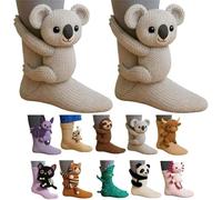 Genérico 3D Knit Animal Socks, 2026 New Novelty Floor Sock for Christmas, Cute Novelty Animal Socks, Double Layer Hand Crochet Knit Sock, Designs for Men & Women (Koala,Talla única)
