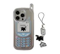 Genérico 3D Mobile Phone Shape Case for iPhone 16, Silver Phone Case Electroplated Envelope Black Cat, Cute Retro Classic Creative Telephone Case for iPhone 17-14 PROMAX (White,15)