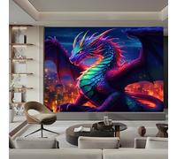 Genérico 3D Panorámica De Pared De Arte Fantástico Dragones Coloridos Premium Papel Pintado No Tejido - Cuadros De Pared Autoadhesivos Para Sala De Estar, Dormitorio, Ofi 300 x 210 cm (W x H)