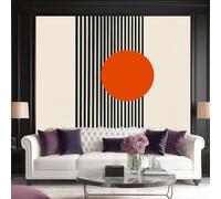 Genérico 3D Panorámica De Pared De Diseño Moderno Líneas Negras Círculos Naranjas Premium Papel Pintado No Tejido Para Sala Niño Dormitorio Decoración Pared Póster 400 x 280 cm (W x H)