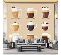 Genérico 3D Panorámica De Pared De Póster Retro Marrón Taza De Café Premium Papel Pintado No Tejido Para Sala Niño Dormitorio Decoración Pared Póster 350 x 256 cm (W x H)