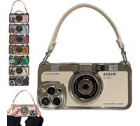 Genérico 3D Retro Camera Graphic Phone Case PU Leather Strap for iPhone 17/16/15/14/13/12ProMax, Phone Case Looks Like Vintage Camera, Adding Vintage Chic to Smartphone Game (for iPhone 17,White)