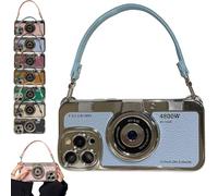 Genérico 3D Retro Camera Graphic Phone Case PU Leather Strap for iPhone 17/16/15/14/13/12ProMax, Phone Case Looks Like Vintage Camera, Adding Vintage Chic to Smartphone Game (for iPhone 13 Pro,Blue)