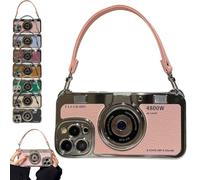 Genérico 3D Retro Camera Graphic Phone Case PU Leather Strap for iPhone 17/16/15/14/13/12ProMax, Phone Case Looks Like Vintage Camera, Adding Vintage Chic to Smartphone Game (for iPhone 17 Pro,Pink)