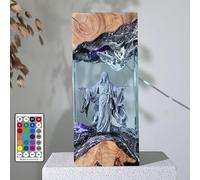 Genérico 3D Saint Jesus Epoxy Resin Lamp with Wooden Base,USB Powered Color Changing LED Night Light,Handmade Religious Faith Statue Lamp,for Bedroom Desk Home Daily Use