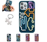 Genérico 3D Stereoscopic Silicone Color Line Sensory Decompression Phone Case for iPhone 11/12/13/14/15/16, 3D Stereoscopic Creative Line Puzzle Protective Shell for Phone (11,Blue-B)