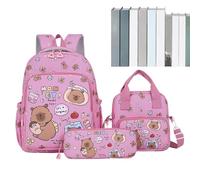Genérico 3pc Capybara Backpack - Cute Capybara Lunch Bag | Nylon Funny Animal Stationery Bolsa Para Estudiantes Para Viajes Preescolares De Viaje De Los Adolescentes