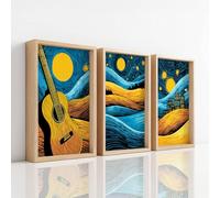 Genérico 3Pcs Azul Marino Cuadro Moderno, Posters para Pared Abstracto Música Guitarra Onírico, Cuadros Decorativos Decoracion Pared para Dormitorio Cocina Comedor Oficina y Baño (A2 | 42 x 59.4 cm)