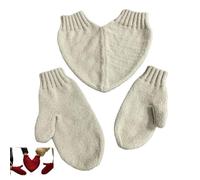 Genérico 3PCS Couple Hand Holding Knit Gloves Set,Couple Holding Hands Heart Knit Gloves Set,Winter Warm Full Finger Knitted Mitten