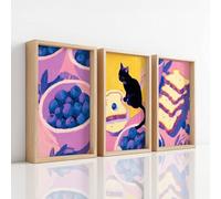 Genérico 3Pcs Rosa Melocotón Cuadro Moderno, Posters para Pared Animales Frutas Gato Arándanos Pan, Cuadros Decorativos Decoracion Pared para Dormitorio Cocina Comedor Oficina y Baño (30 x 40 cm)