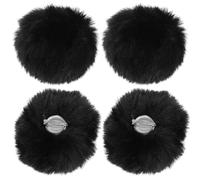 Genérico 4 Broches de Pompón de Lana Artificial Negra de 8 Cm para Manualidades DIY con Corte Limpio y Textura Ligera, Accesorios Decorativos para Ropa y Sombreros