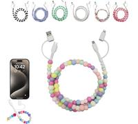 Genérico 4-in-1 Beaded Charging Cord, Fast Phone Charger Cable 66W, Multi USB A to Type-C & iOS Cable, Anti-Tangle Design 3.3FT for Multi-device Use (A)